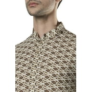 Ethnix Mens Banded Collar All-Over Diamond Print Indian Kurta Tunic Pajama Set; Beige; SM