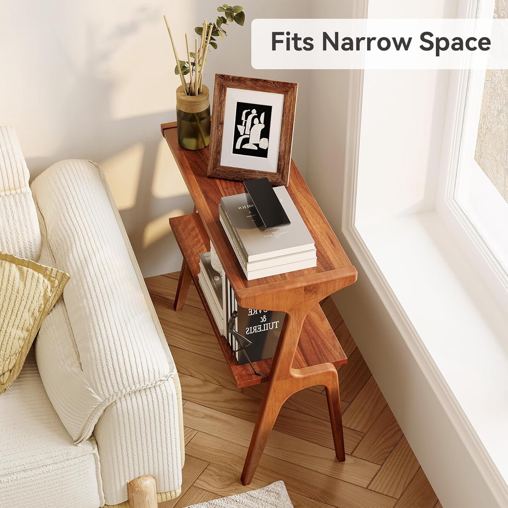 MAYEERTY 2-Tier End Table Solid Wood Frame Stable & Crack-Resistant