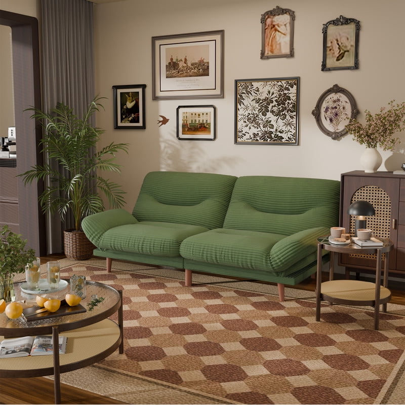 Lacoo 65"W Convertible Futon Sofa Bed with Five-level Adjustable Armrests,Corduroy Green
