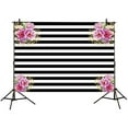 thumbnail image 2 of ABPHOTO Polyester 7x5ft photography backdrops Black and white stripe watercolor pink flower banner Birthday party wedding bridal shower decoration photo studio booth background photocall, 2 of 3