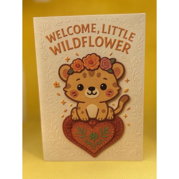 Welcome Little Wildflower – Embossed 4x6" Baby Shower Card for Girls