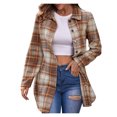 thumbnail image 3 of UVEASISHA Ladies Shacket Jacket Fall Business Casual Plaid Shirts Lightweight Long Sleeve Button Down Shirt Jackets with PocketsKhaki M, 3 of 6