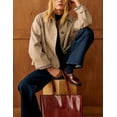 thumbnail image 6 of Women Oversize Trench Coat Plaid Lining Lapel Button Down Casual Crop Jacket Outwear with Pockets, 6 of 6