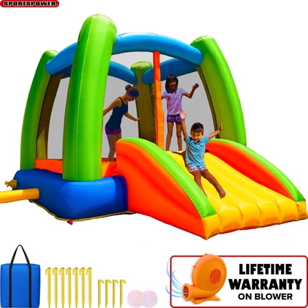Sportspower My 1st™ Jump N Play Inflatable Bounce House with Slide & Mesh Shoe Pockets for kids, 106.3''x142.9''x85.8'', ASTM Certified, Lifetime Warranty on Included Blower