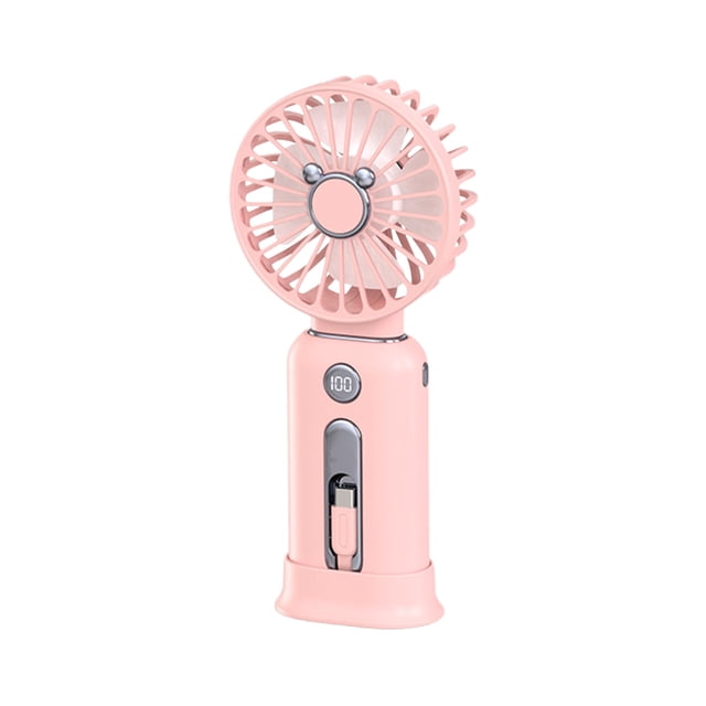 Pink Handheld Usb Fan 5000Mah Battery With Digital Display Power Bank Function Portable Mini Size #12Xa1