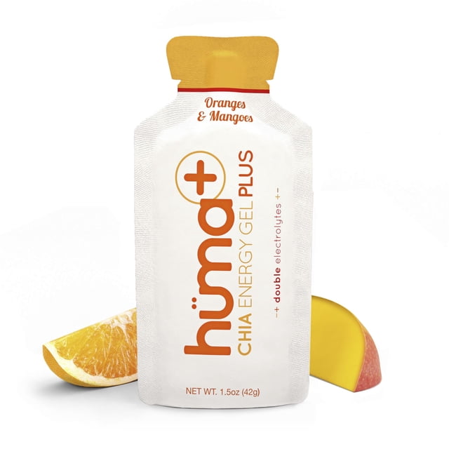Huma Plus (Doble Electrolito) - Gel Energético de Chía, Naranja y Mango, 24 Geles - Geles Energéticos de Alimentos Reales, Amigables con el Estómago