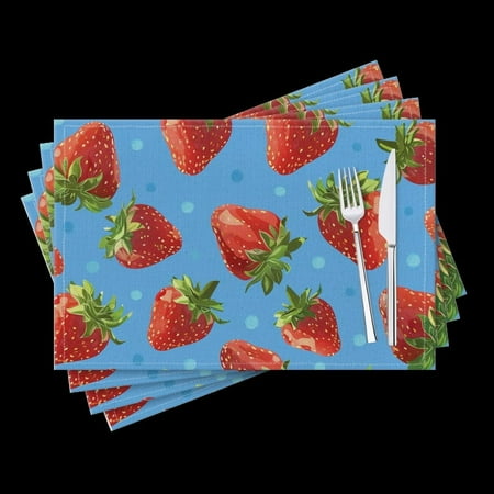 

BaHomeck placemats Set of 4 Seamless Pattern Of Vibrant Red Strawberries On Blue Background Cotton Linen rectangle Placemats for Kitchen Dining Table Indoor Outdoor 18*12inch