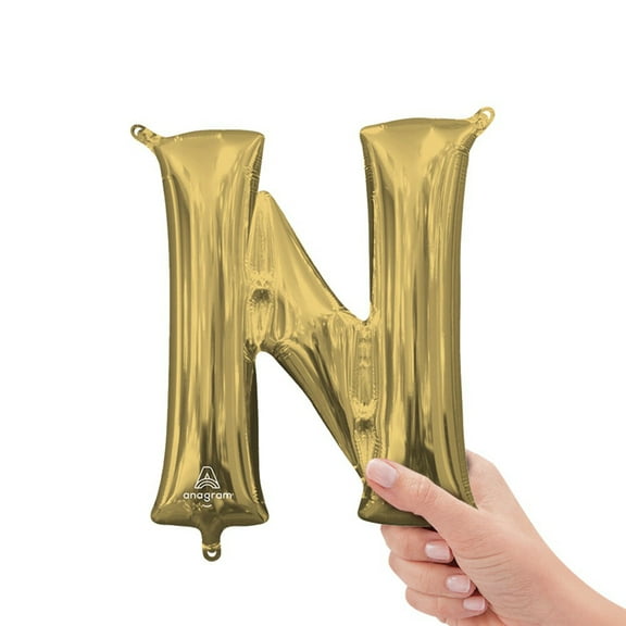 16 inch Letter N - Anagram - White Gold (Air-Fill Only) Foil Mylar Balloon - Party Supplies Decorations
