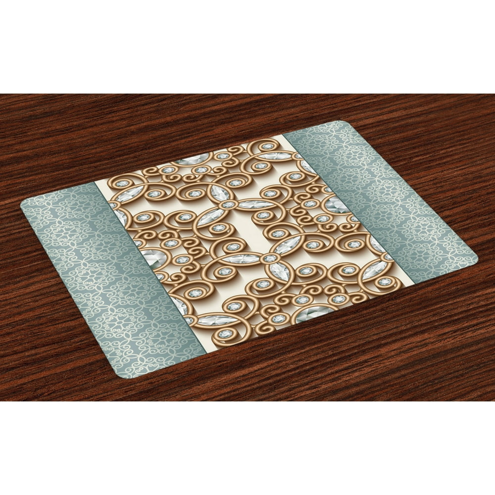 Diamond Placemats Set of 4 Vintage Gold Swirling Lines Ornament with