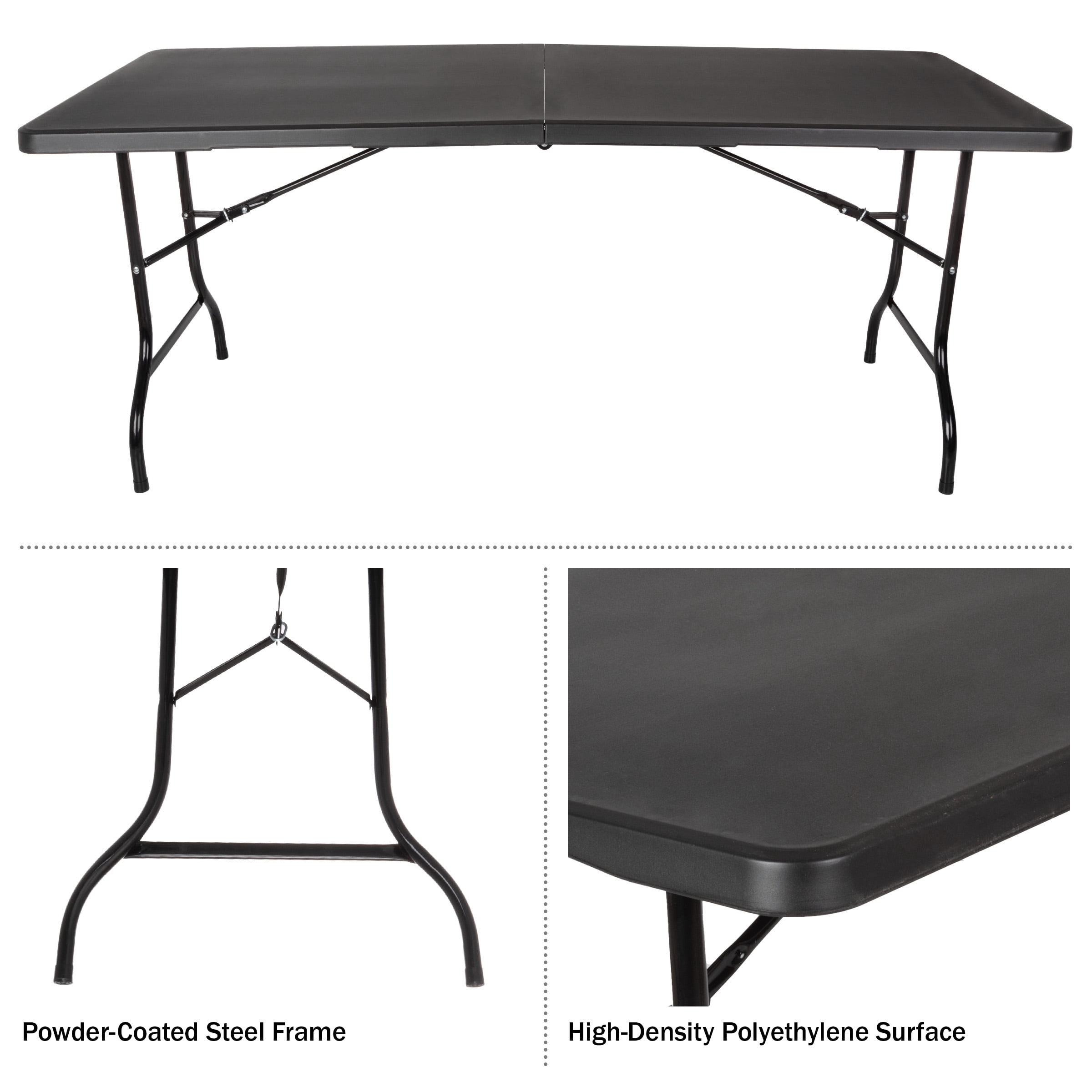 Everyday Home Set of 2, 6-foot-Long Folding Tables for Parties, Dining, and More, Black