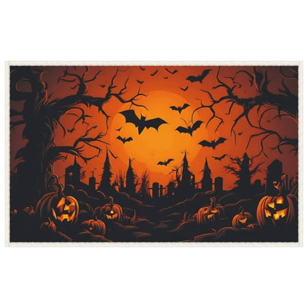 Halloween Multifunctional Front Door Entrance Mat - Orange Moon Halloween Background Wear-Resistant Door Mat 19.7"x31.5" - Halloween Decoration Durable Indoor Doormats for House Garage