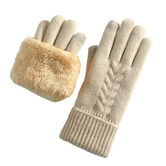 QSAWXQZ Women's Cable Knit Sherpa Lined Mittens Thick Thermal Winter Gloves for Cold Beige Free Size