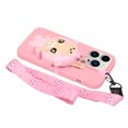 thumbnail image 3 of For Iphone 14 Pro Silicone Wallet Phone Case With Lanyard(Deep Pink Pig),iPhone 16 Pro Max, 3 of 5