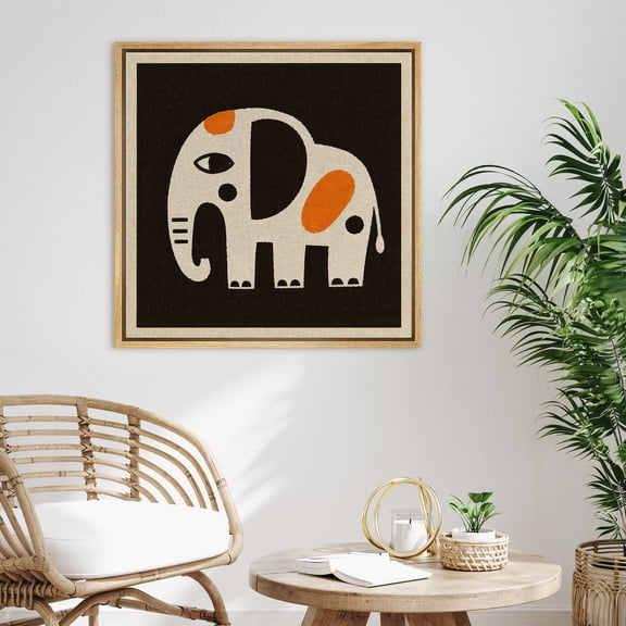 Framed Canvas Wall Art Cute Elephant Animal Print for Nursery Kids Room Decoration - 16"x16" NATURAL