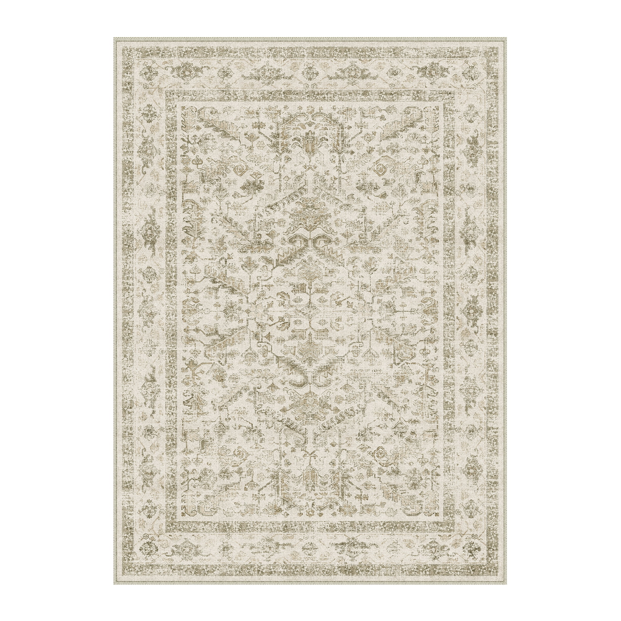 BERTHMEER 5'x7' Area Rug for Living Room Machine Washable Bedroom Rugs Distressed Vintage Oriental Traditional Print Beige Rug for Dining Room Farmhouse Nonsilp Carpet, Beige