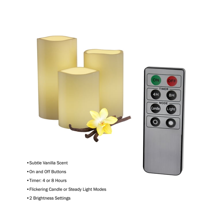 Lavish Home 3 Piece LED Flameless Candle Set with Remote, Vanilla