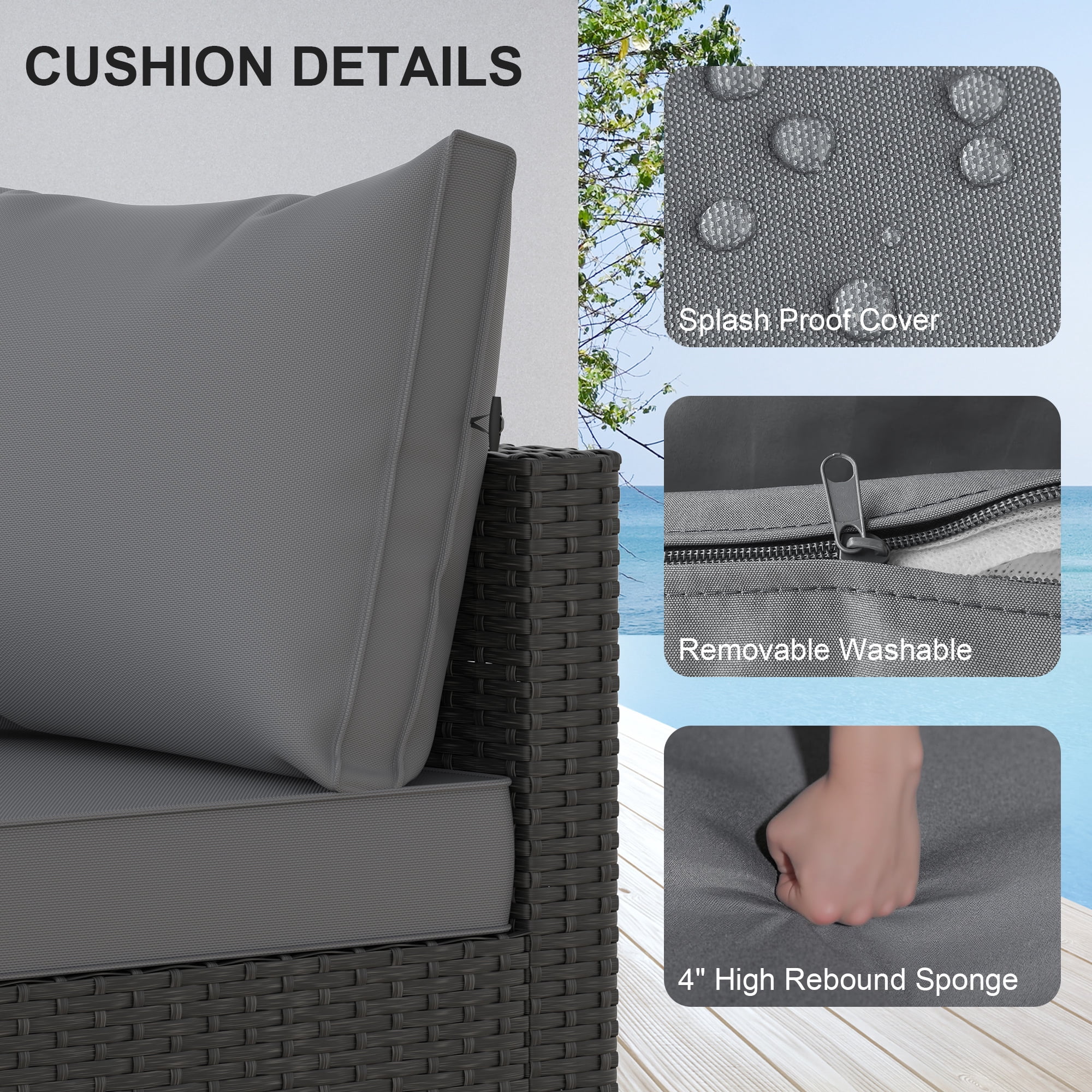 Phonjoroo 5PCS Patio Furniture Sets All Weather Outdoor Sectional Sofa Manual Weaving Wicker Rattan Outdoor Conversation Set with With Cushion And Glass Table, Gray