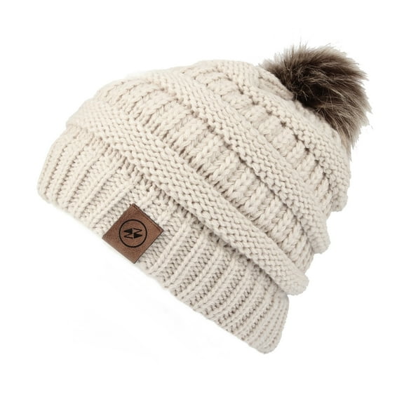 WITHMOONS Cable Knit Ribbed Pom Beanie Winter Hat Slouchy Cap HZP0030 (Beige)