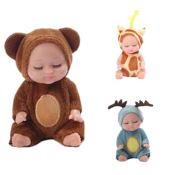 BUTOMKY 3 Pcs 4.5 Inch Mini Baby Dolls with Animal Clothes - Lifelike Realistic Tiny Dolls for Party Favors for Toddlers Girls