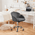 Yaheetech Modern Rolling Vanity Chair with Armrests, Desk Makeup Office Chair with Wheels, Dark ...