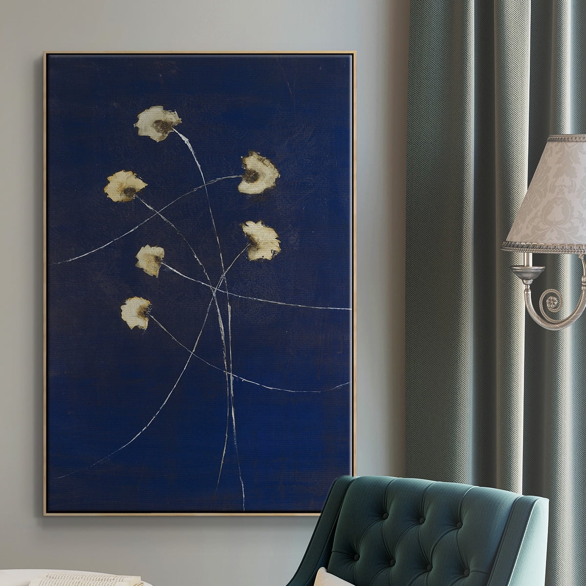 Indigo 2 Framed Premium Gallery Wrapped Canvas - Ready to Hang - 17 x 25 - Natural Wood Floating Frame