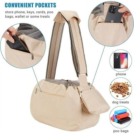 Pet Sling Carrier  Fits 15 to 20lbs Extra-Large Dog/Cat Sling Carrier Reversible and Hands-Free Dog Bag with Adjustable Strap and Pocket Shoulder Pad  Beige