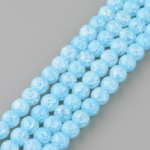 Synthetic Crackle Quartz Beads Strands Round Dyed Light Sky Blue 6mm Hole: 1mm about 69pcs/strand 15~15.3 inch