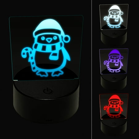 

Christmas Penguin with Candy Cane LED Night Light Sign 3D Illusion Desk Nightstand Lamp