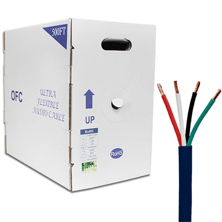 Elite Audio Cable Oxygen-free Bare Copper 14 AWG 4 Conductor 100% Pure Copper PVC jacket 500ft bulk cable Blue