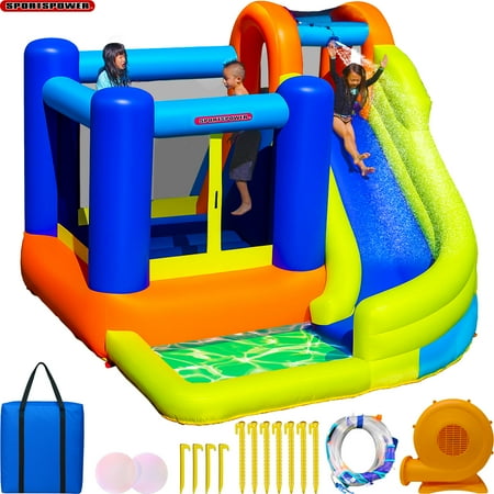 Sportspower My 1st Jump N Water Slide with Bounce House ages 3-8 yrs, Lifetime Warranty on Heavy Duty Blower