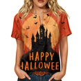 thumbnail image 2 of Halloween Shirts for Women Bat Skeleton Loose Fit Henley Casual Blouse Spider Print Short Sleeve Fall Scary Tees L, 2 of 7