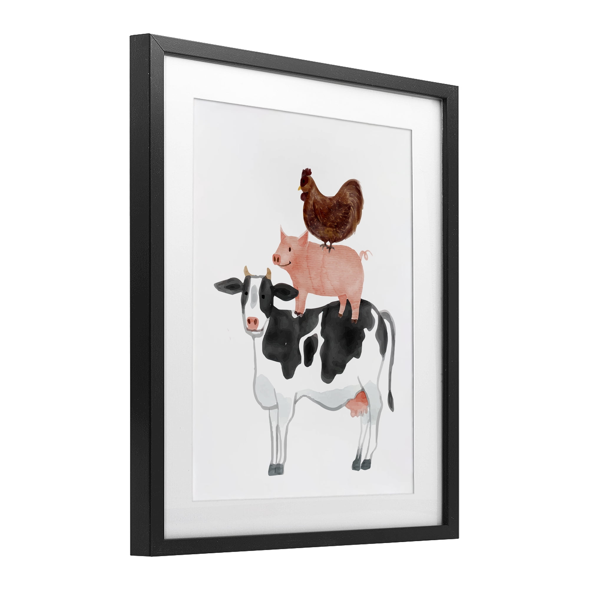 Stupell Industries Farm Animal Stack Whimsy Black Framed Print Under Glass, design by Kim Allen