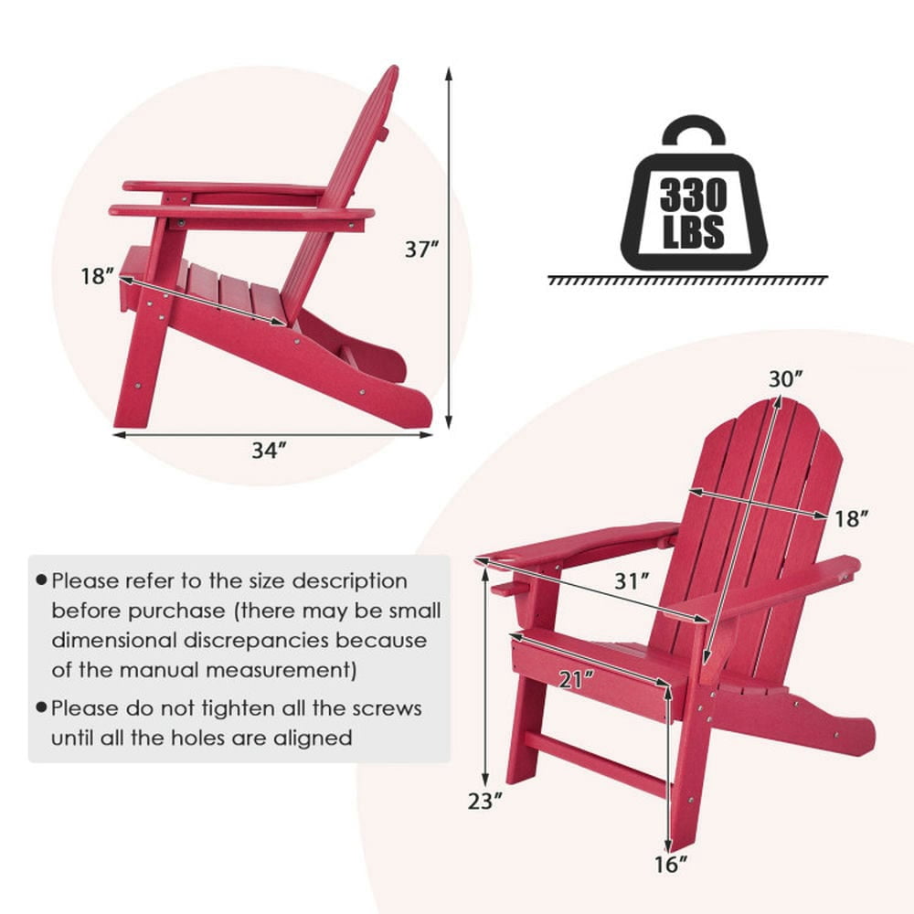 YYAo Outdoor Adirondack Chair with Built-in Cup Holder for Backyard Porch-Red