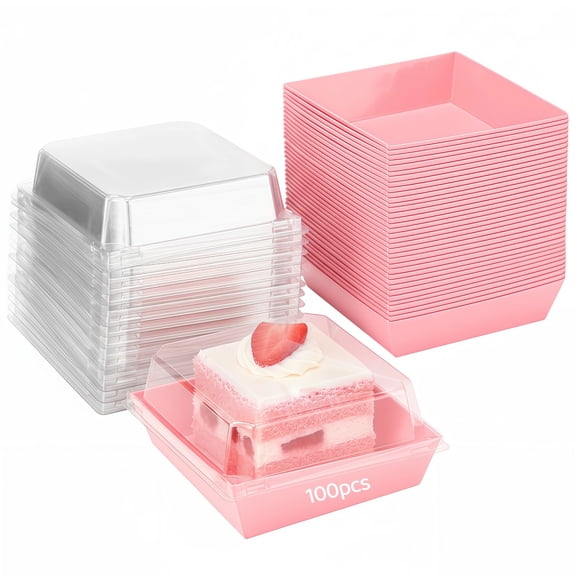 100 Pcs Small Charcuterie Boxes Set, Cake Dessert Boxes with Anti-Fog Clear Lids, 4.7 Inch Square Food Containers for Sandwich, Cupcake, Strawberry, Cake Slice