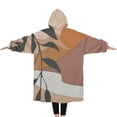 thumbnail image 2 of Oversized Wearable Blanket Hoodie,Orange Boho Sun, Mountain and Plant Pattern Sherpa Blanket Hoodie with Super Pockets,Super Warm Fuzzy Pullover for Women & Men, 2 of 6