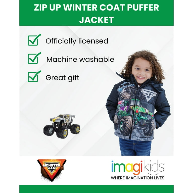 Monster Jam Grave Digger El Toro Loco Megalodon Zip Up Puffer