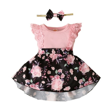 

MIUBAGIAL Babys Girls Summer Sleeveless Flower Prints Romper Bodysuit with Headband 2PCS Clothes