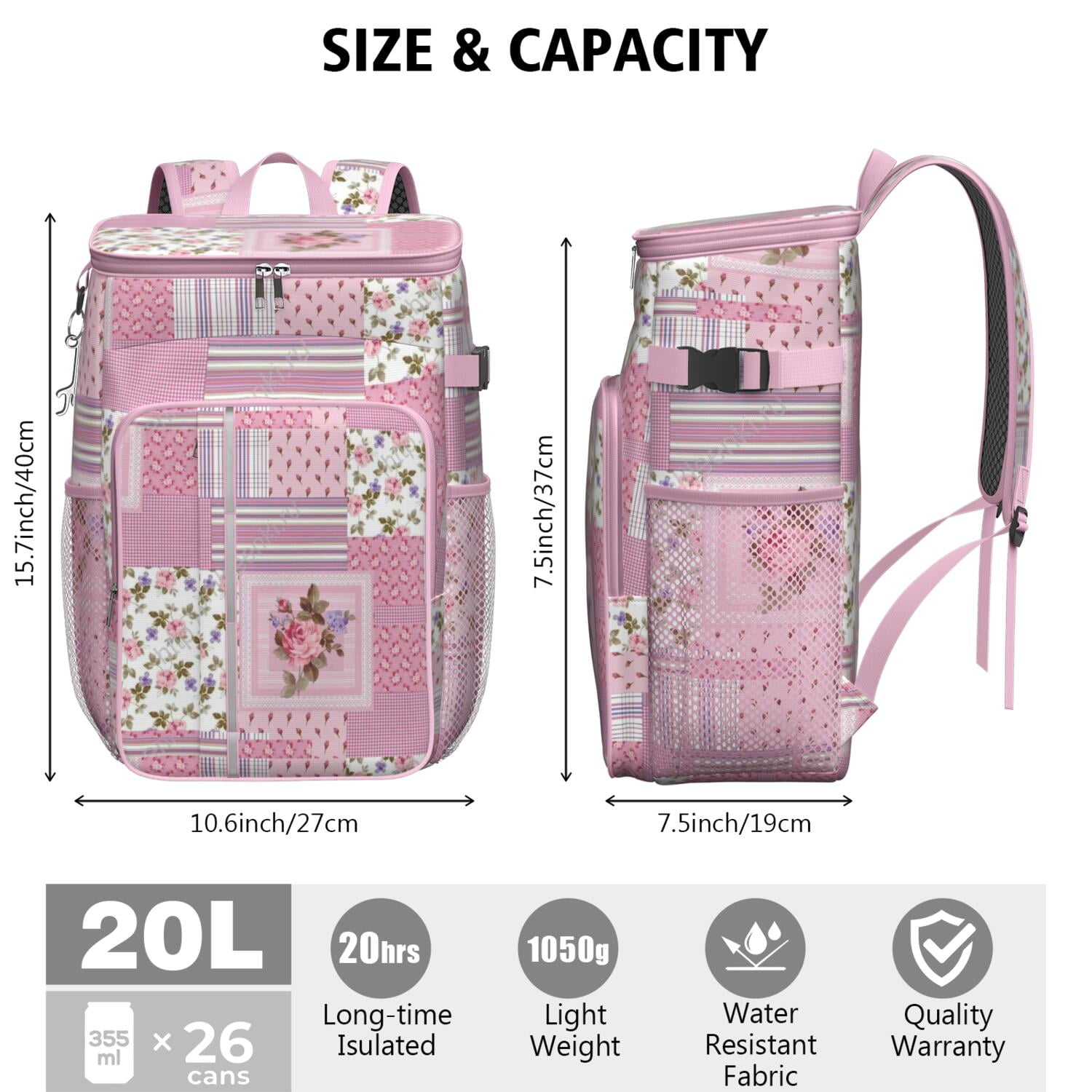 Travel Cooler Bag - Pioneer Flower Camping Beer Cooler Backpack with Bottle Opener- Waterproof Insulated Picnic Backpacks - Cooler Bag for Beach