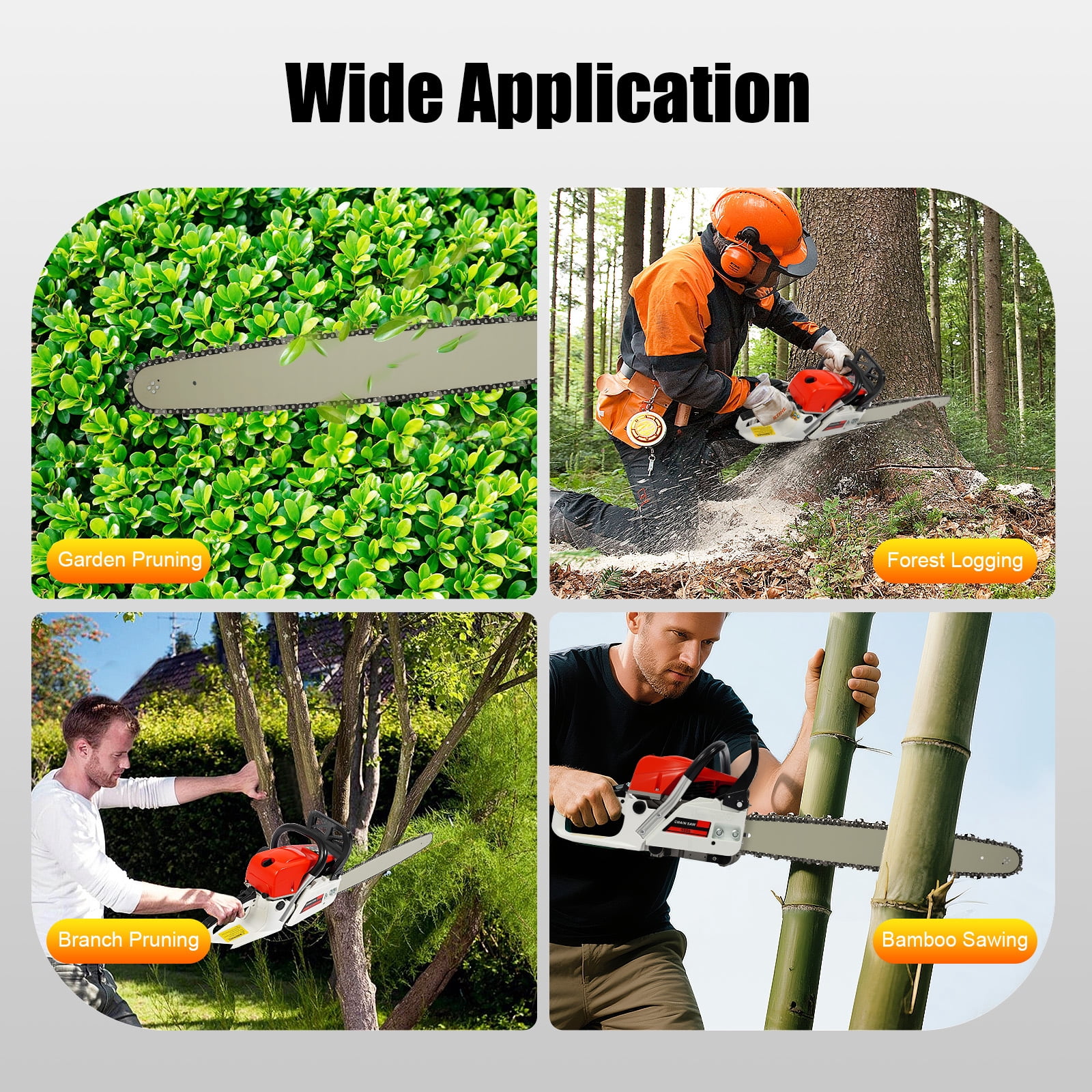52CC Gas Chainsaw 22 Inch Gas Powered Chainsaw 2 Stroke Gas Chain Saws Hand Self-reset Pull Start Handheld Gasoline Chain Saws with Air-cooled System for Chopping Wood