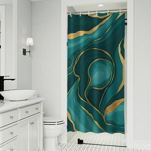 Teal Gold Marble Pattern Shower Curtain 36"x72" ,Bathroom Decorative Shower Curtains Set with 12 Hooks,Modern Waterproof Washable Shower Curtain