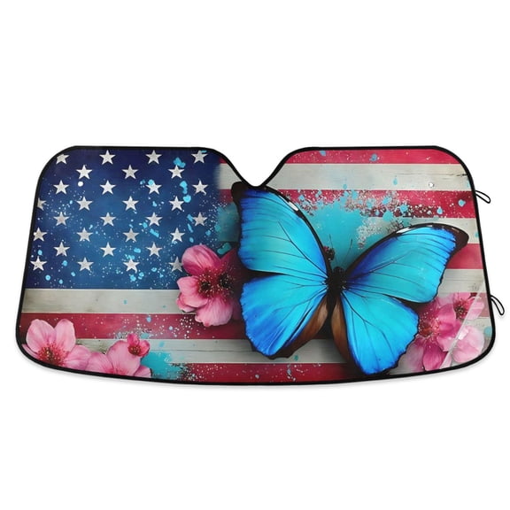 ALAZA Flag Butterfly Flower Pattern Car Windshield Sun Shade Foldable UV Ray Sunshade Visor Protector 55 x 27.6in