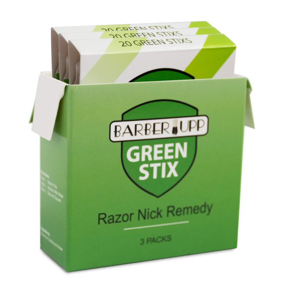 BARBERUPP Accesorios de afeitado Styptic Stick (Green Stix, paquete de 3) detiene el sangrado de rasguños de afeitar para hombres y mujeres, sanitario e ideal para barberos o personal
