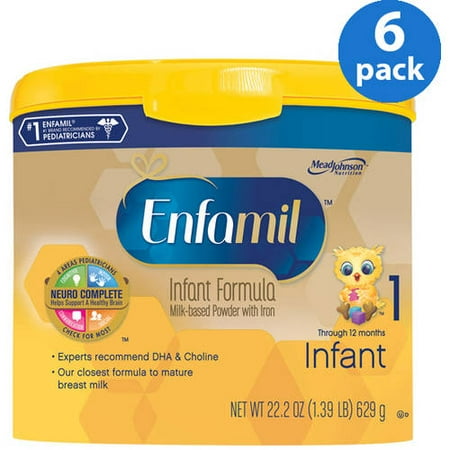 Enfamil Infant baby formula – 22.2 oz Powder in Reusable Tub, Pack of 6