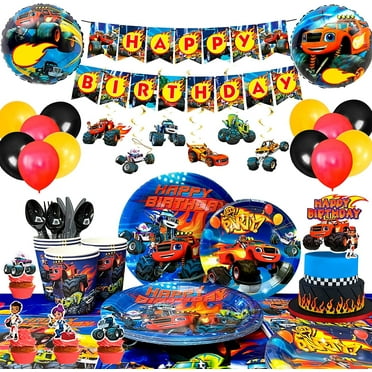 Blaze Birthday Party Supplies,119pcs Blaze and The Monster Machines Party Supplies-Blaze Plates and napkins Cups Table Cloth Banner Balloons Cake Topper ect Blaze Party Decorations for Boys Kids