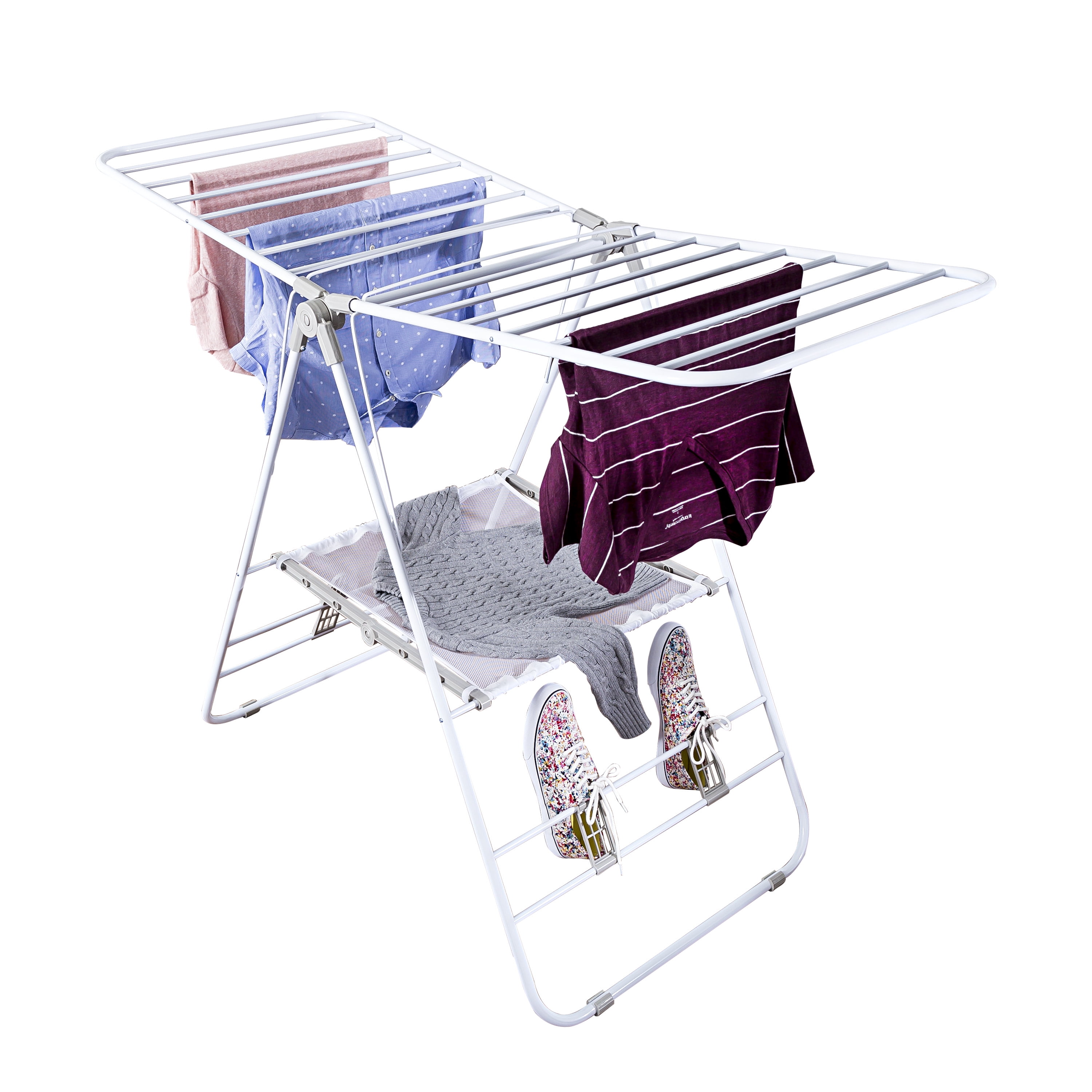 White Large Expandable and Folding Wing Drying Rack