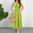 thumbnail image 4 of Vestido Sexy para las Mujeres de Color Sólido sin Mangas Elasticidad Retractar Cintura Plegado, Camisola Largo Maxi Vestido, 4 of 9