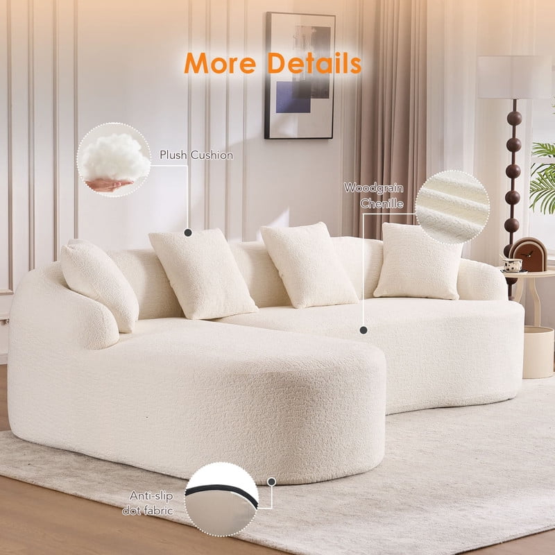 Curved Sectional Sofa with Chaise, 99'' Modern Luxury Chenille Cloud Couch for Living Room, Oversized 3-Seater Sofa Couch for Living Room, No Assembly