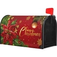 thumbnail image 3 of Merry Christmas Red and Gold Mailbox Covers Magnetic Red Poinsettia Outdoor Mailbox Cover Standard Size 25.5 x 21 Christmas Holiday Mailbox Wrap Post Letter Box Cover Decor for Home Garden Yard, 3 of 6
