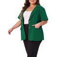 thumbnail image 4 of Agnes Orinda Women's Plus Size Blazers Casual Short Sleeve Notched Lapel Wear-to-Work Blazer Suit Jacket 4X Dark Green, 4 of 5