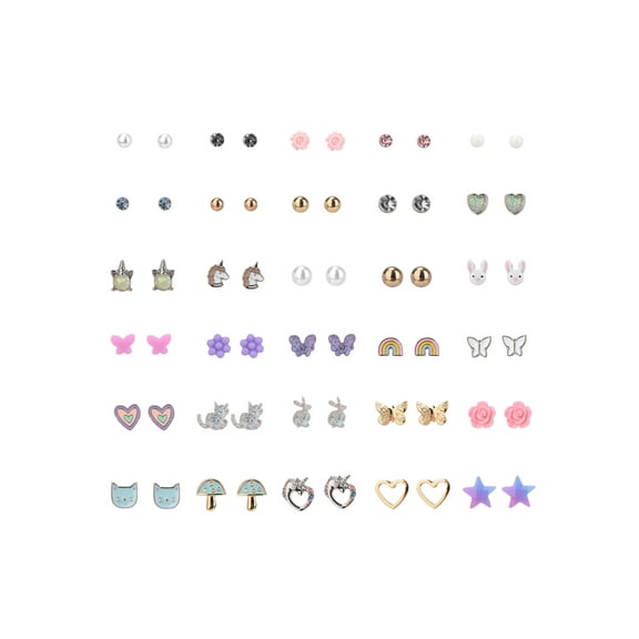Wonder Nation Female Multicolored Variety Butterfly Stud Earring Set, 30 Pack